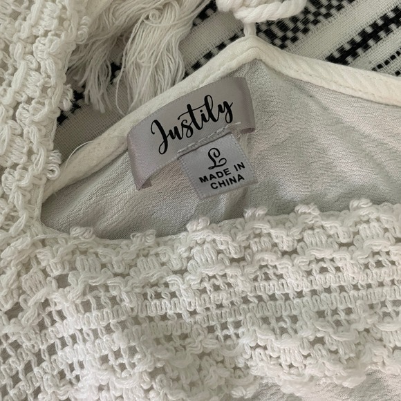 Justily Tiered Crochet VNeck Sleeveless Mini Dress Large‎ Coastal Cowgirl Angel - Picture 6 of 11